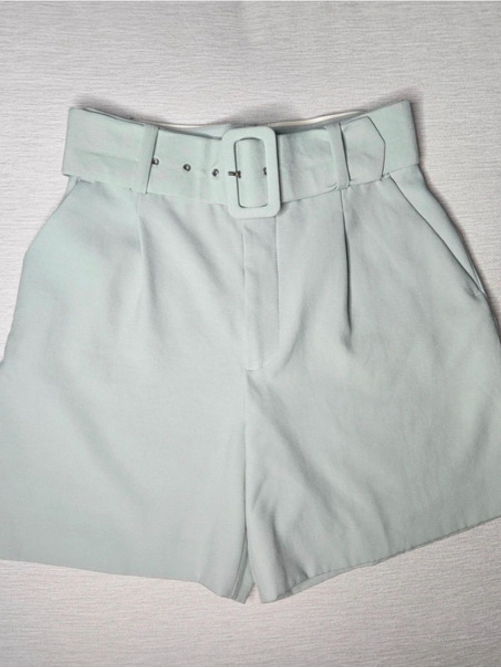 Zara High-Waist Belted Shorts in Light Mint